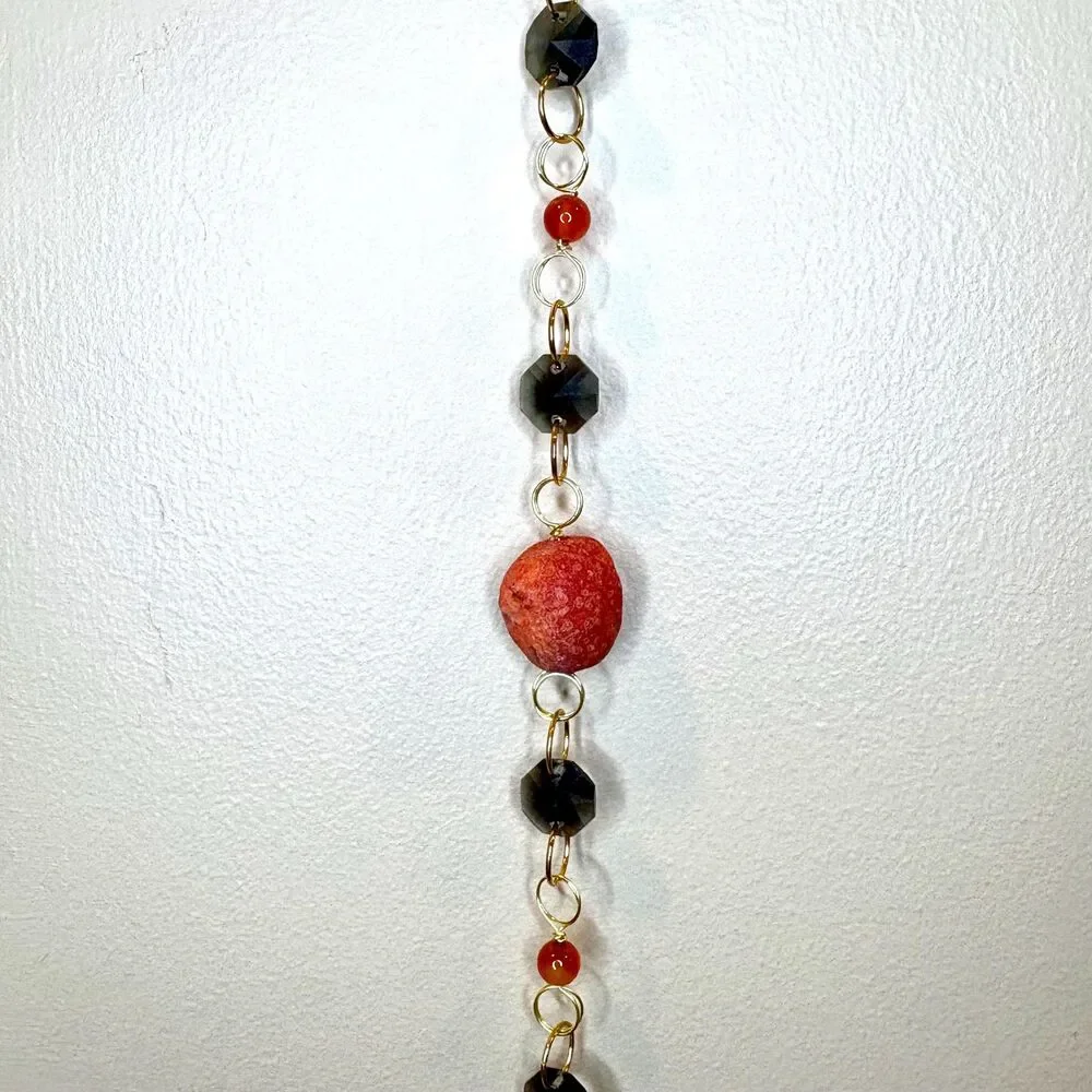 Carnelian and Black Tourmaline Gemstone Hanging Protection Vitality Stone Decor